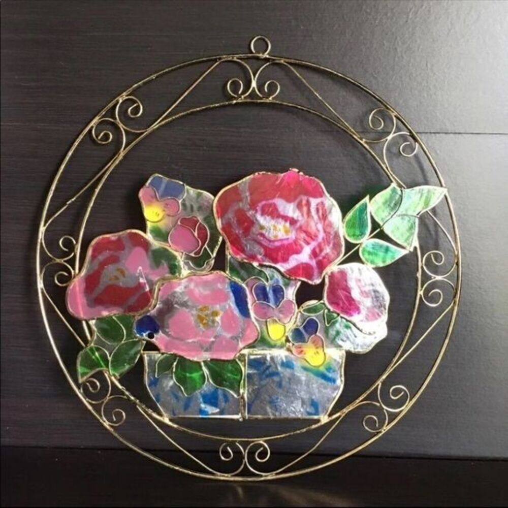 Vintage Capiz Shell Pansies Suncatcher